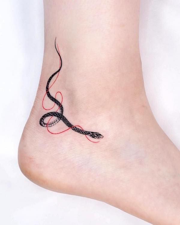 Ankle snake tattoo for women