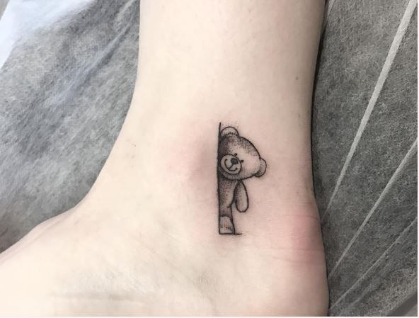 Ankle bear tattoo for women