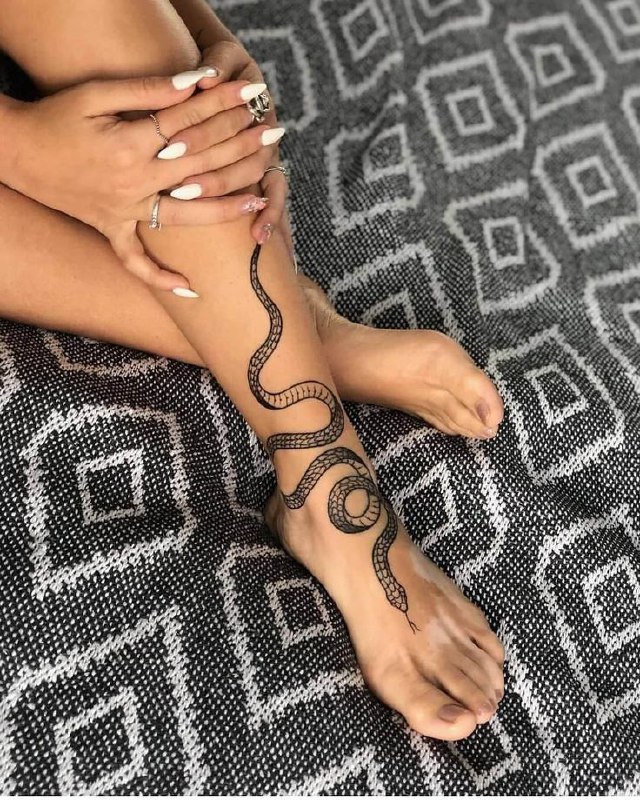 Ankle snake tattoo for women