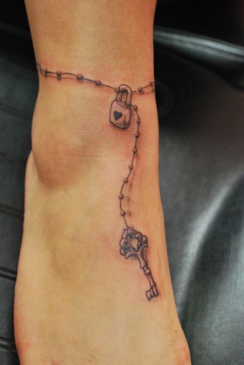 Ankle key tattoo for women