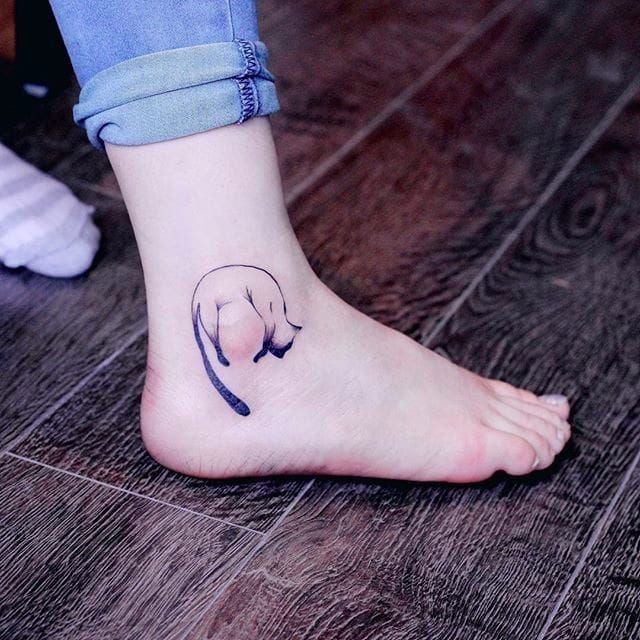 Ankle cat tattoo for women