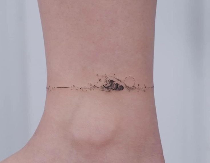 Ankle wave tattoo for women