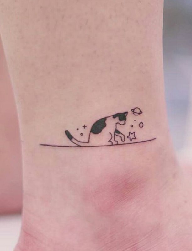 Ankle cat tattoo for women