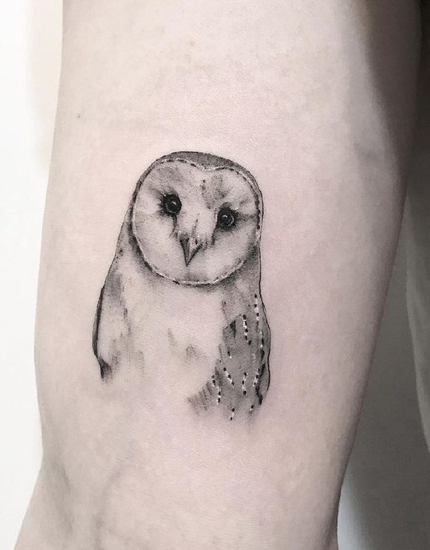 Large owl tattoo on the shoulder for men