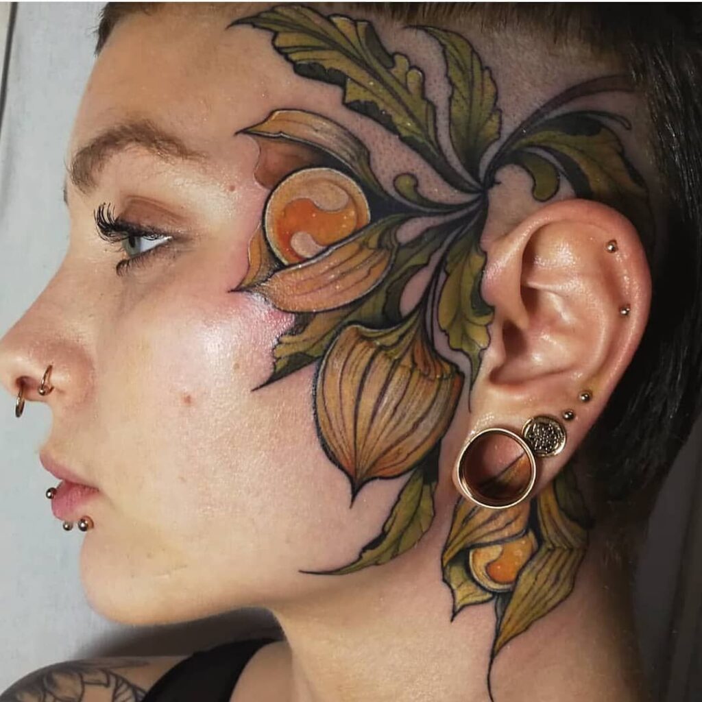 Colored face tattoo for women