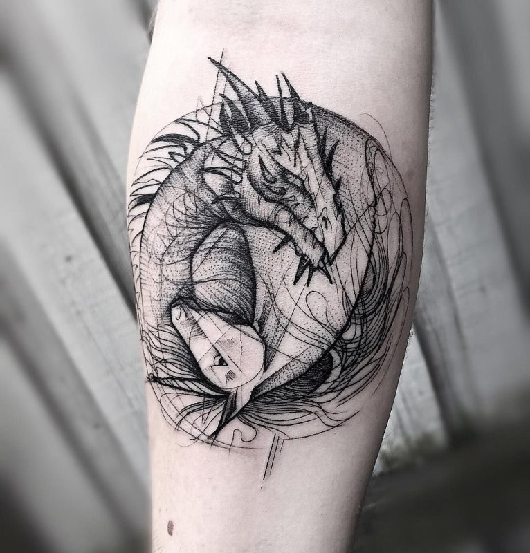 Graphic style tattoo on forearm for men