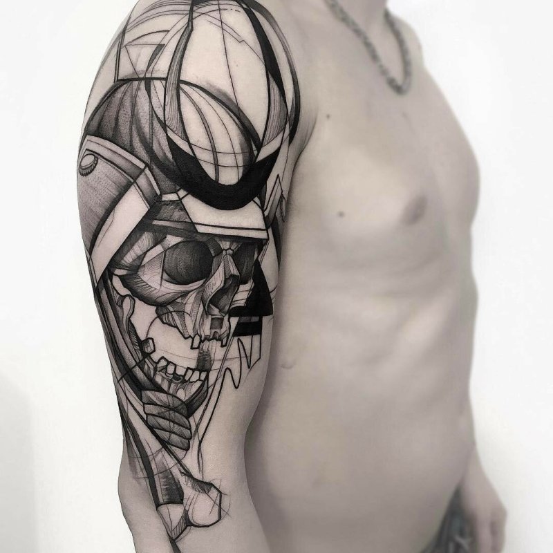 Graphic skull tattoo on the arm for men