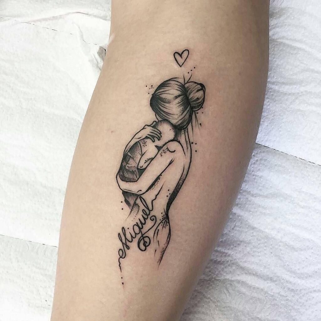 Tattoo of a girl with a child on her arm for women