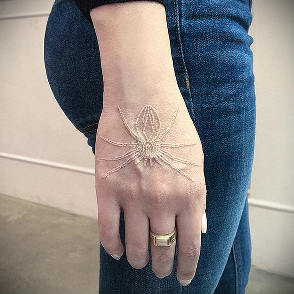 Spider tattoo on the hand for women