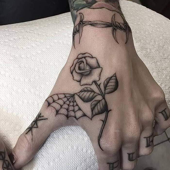 Rose tattoo on the hand for women