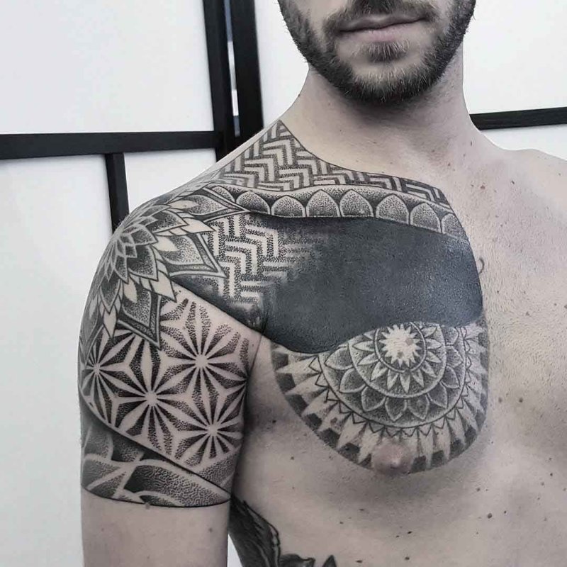 Dotwork chest tattoo for men