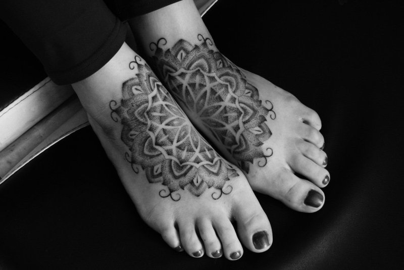 Dotwork ankle tattoo for women