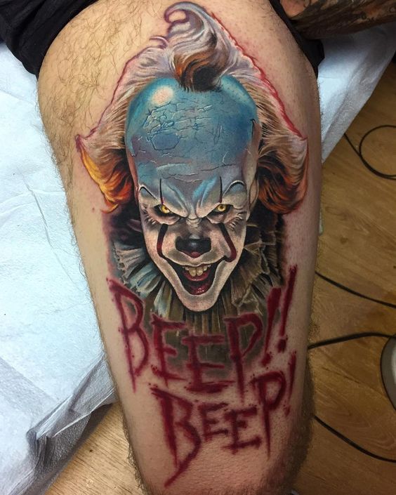 Color Ono clown tattoo on the hip for men