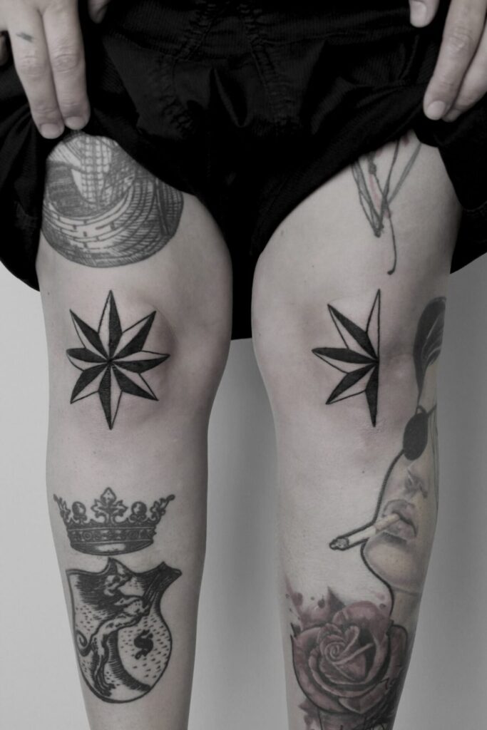 Star tattoo on the knee for women