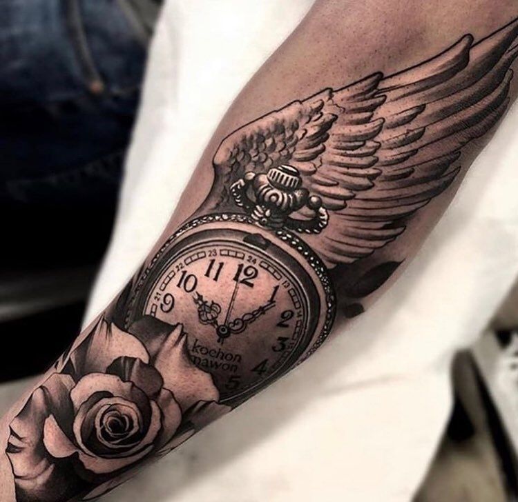 Large forearm watch tattoo for men