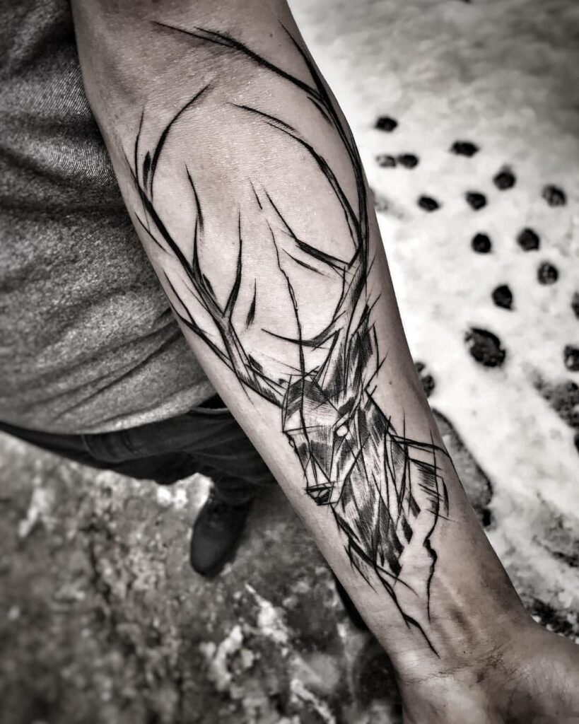 Tattoo of a deer on the forearm for men