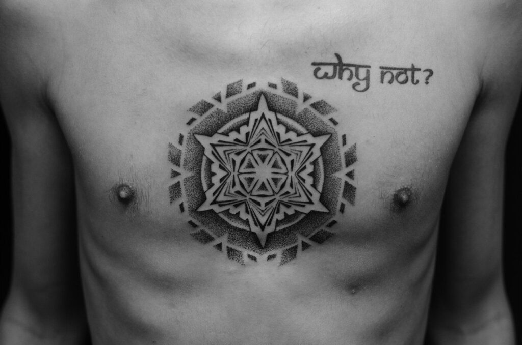 Dotwork chest tattoo for men