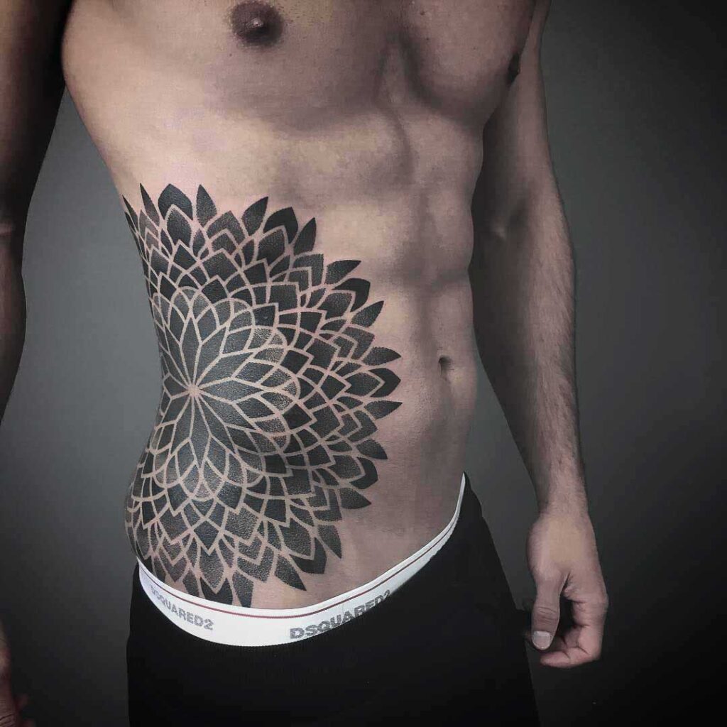 Dotwork tattoo on the side for men