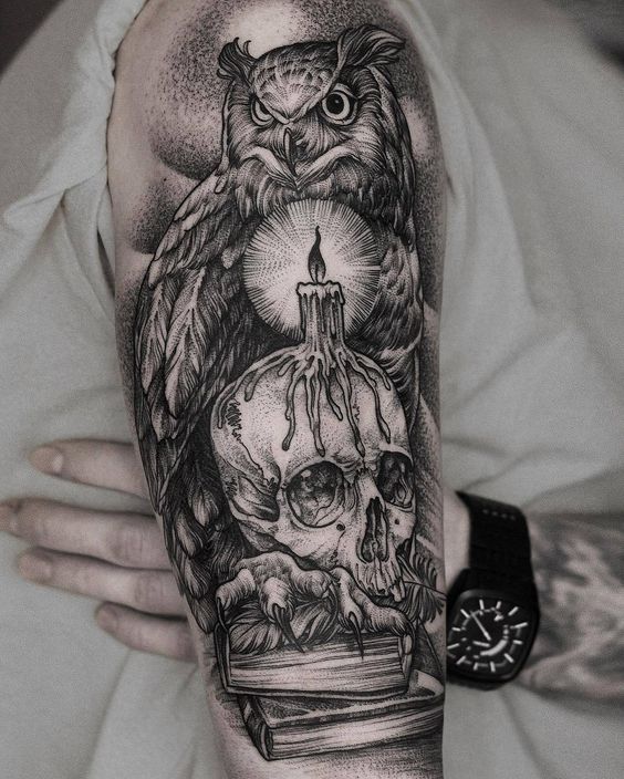 Dotwork tattoo on the shoulder for men