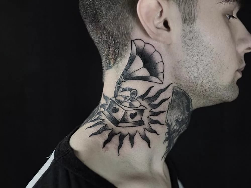 Large neck tattoo for men