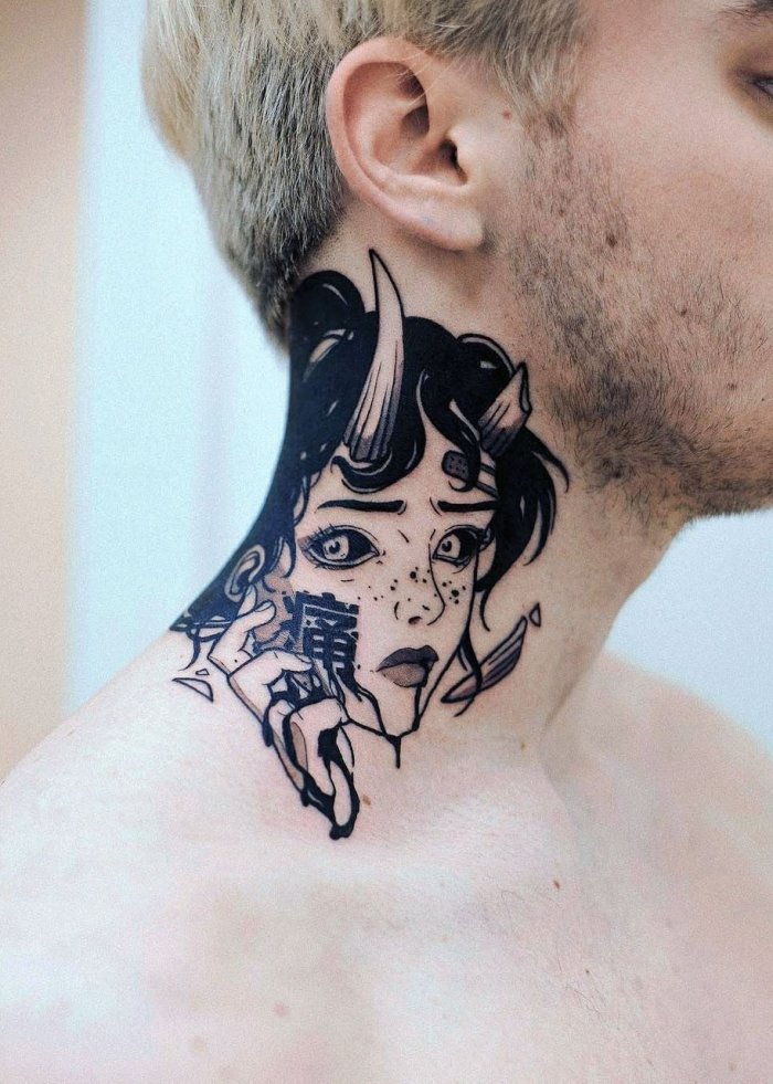 Tattoo on the neck for men