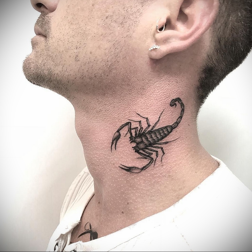 Cancer tattoo on the neck for men