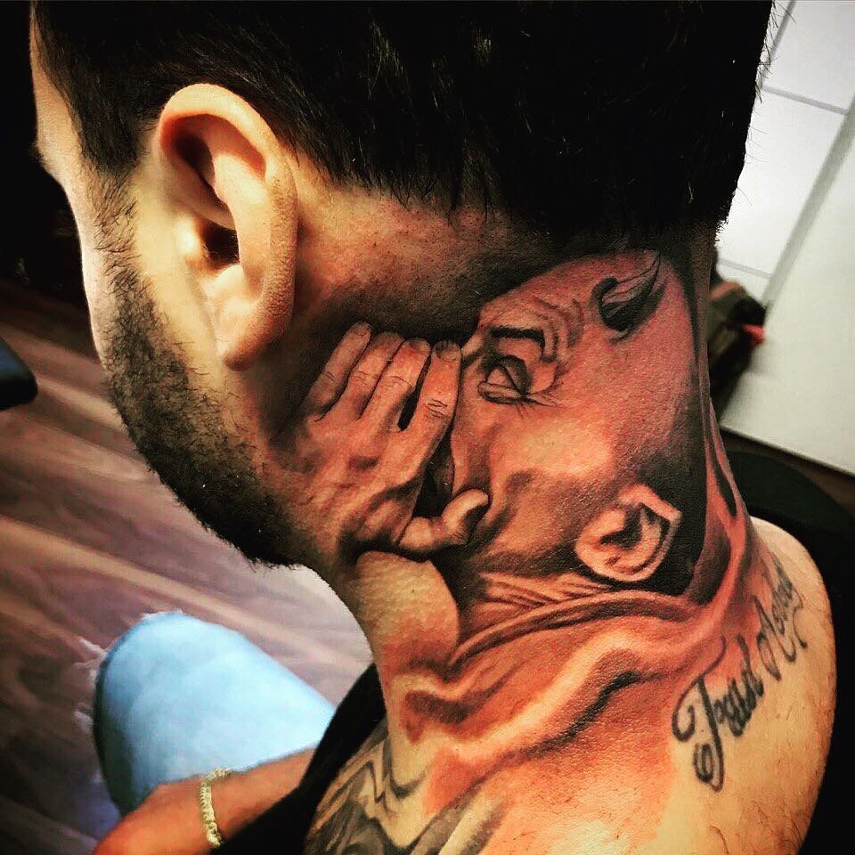 Color devil neck tattoo for men