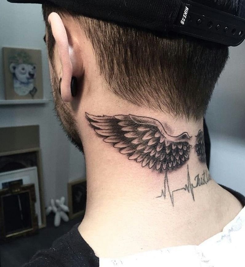 Tattoo of a krile on the neck for men