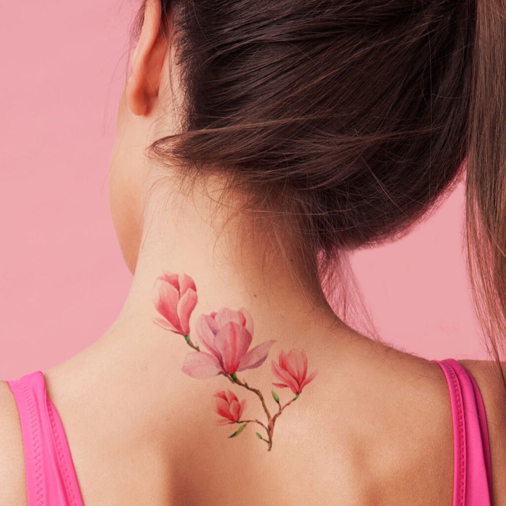 Flower tattoo on the neck for women