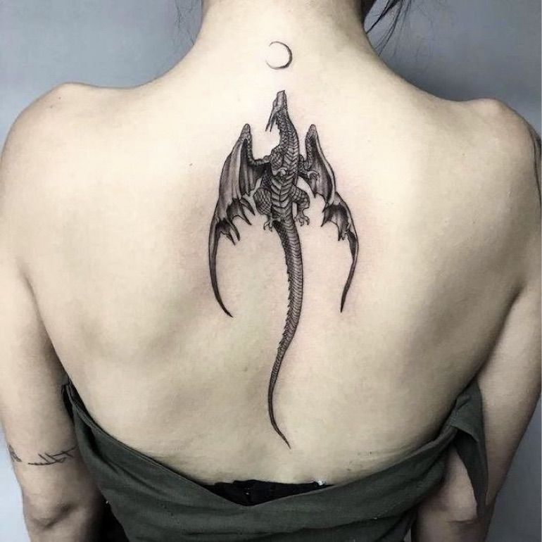 Dragon tattoo on the back for women