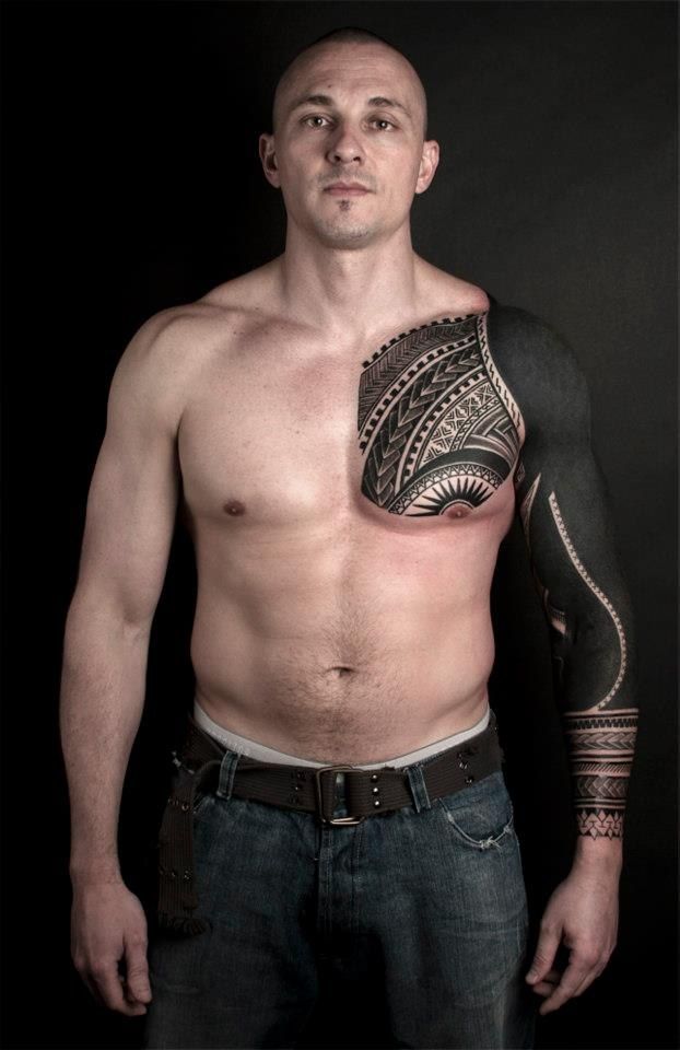 Black&Grey chest tattoo for men