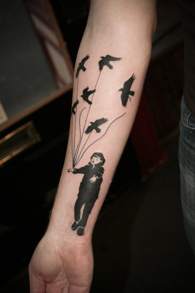 Boy tattoo with birds in Black&Grey style on forearm for men