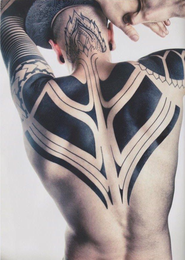 Large Black&Grey style tattoo on the back for men