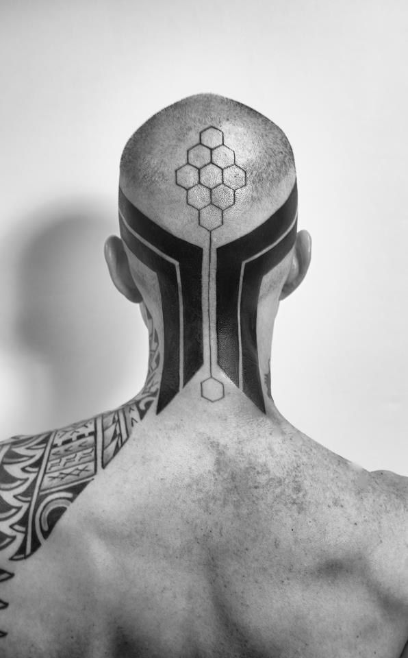 Black&Grey style tattoo on the head for men