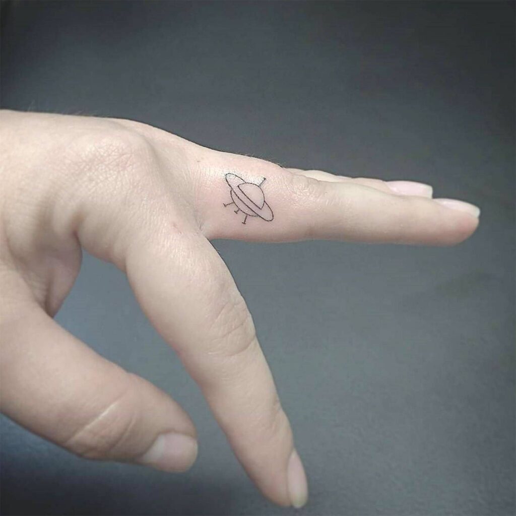 Planet tattoo on the finger for men