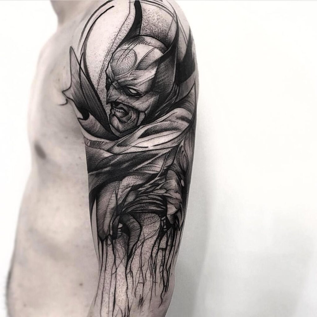 Batman tattoo in Black&Grey style on the shoulder for men