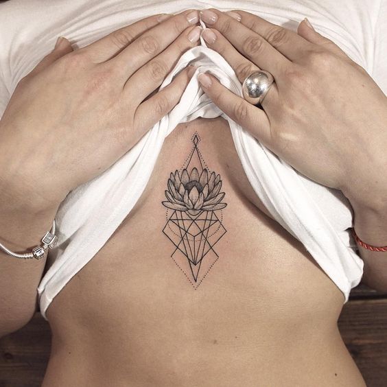 Lotus tattoo on the chest for women