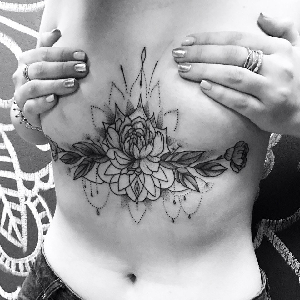 Large chest tattoo for women