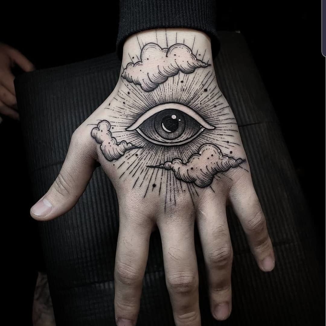 Eye tattoo on the hand for men