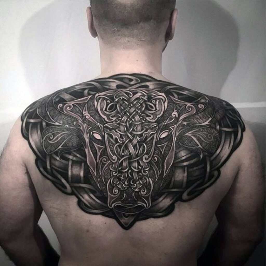 Celtic style tattoo on the back for men