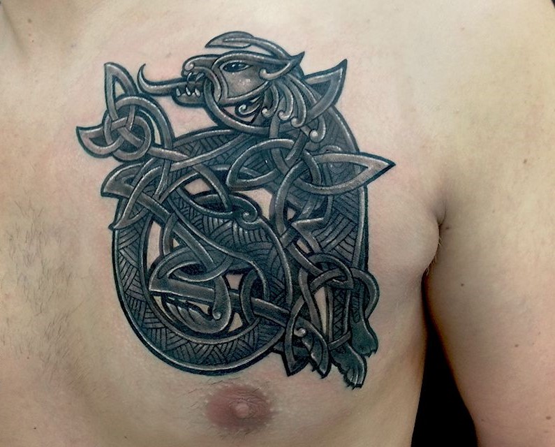 Celtic style chest tattoo for men