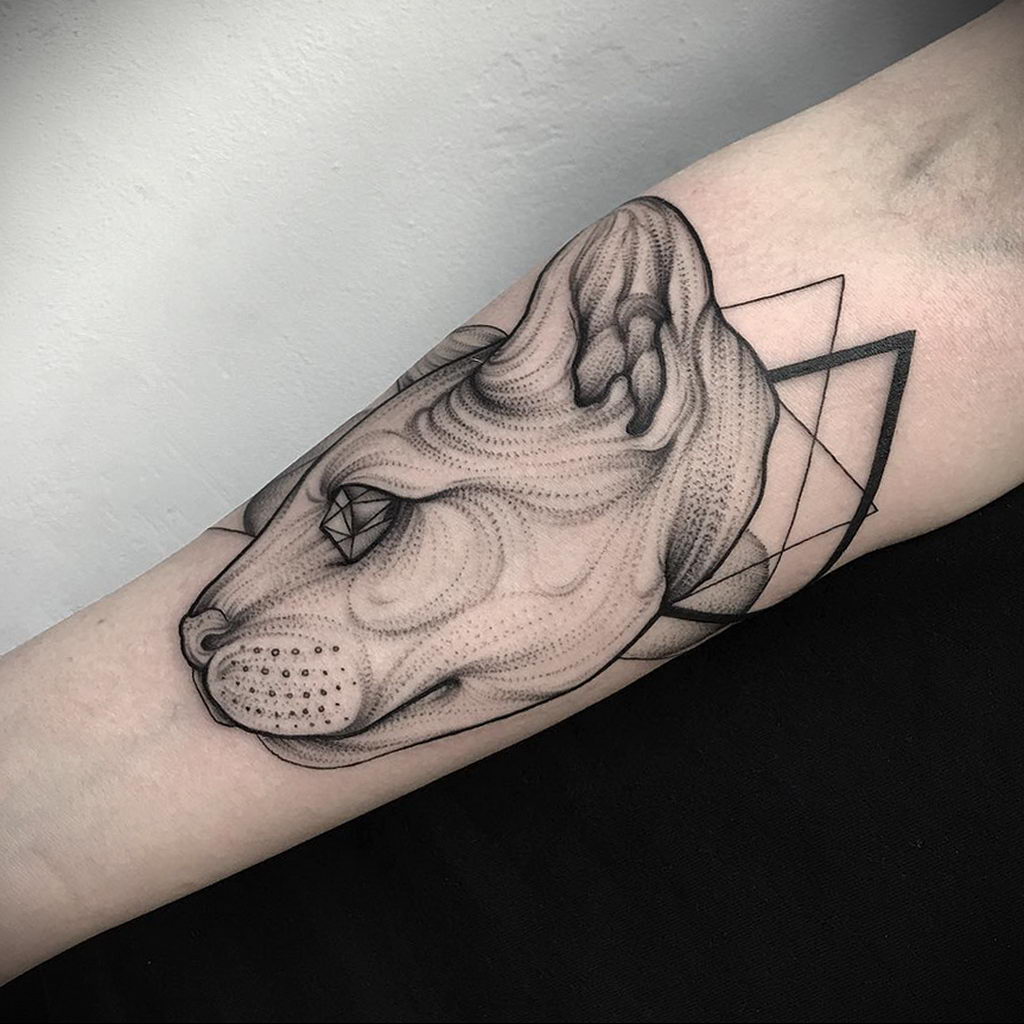 Dotwork cougar tattoo on forearm for men