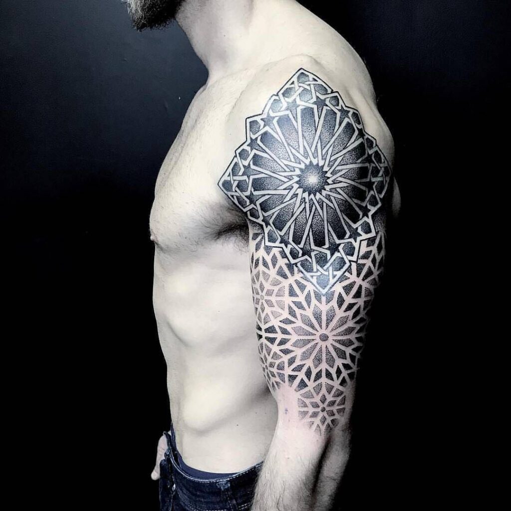 Dotwork tattoo on the shoulder for men