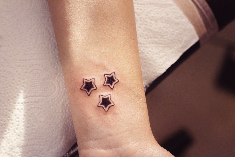 Tattoo of three stars on the wrist for men