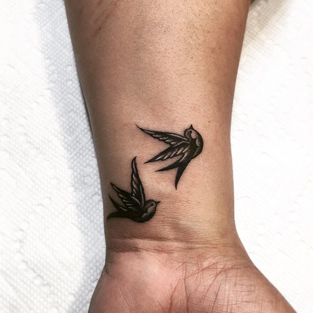 Tattoo of two birds on the wrist for men