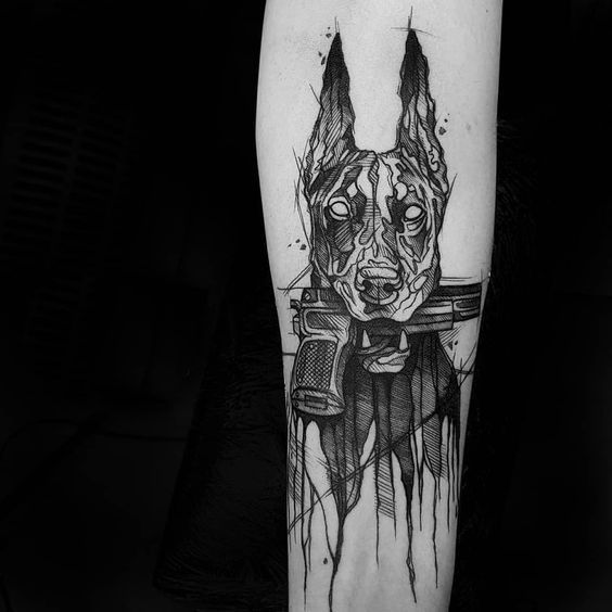 Graphic style tattoo on forearm for men