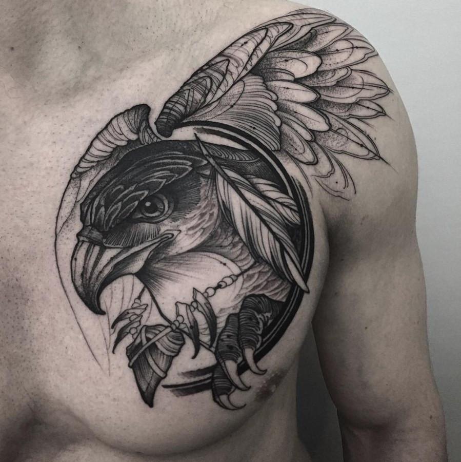 Graphic style chest tattoo for men