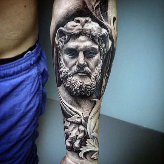 Greek-style tattoo on the forearm for men