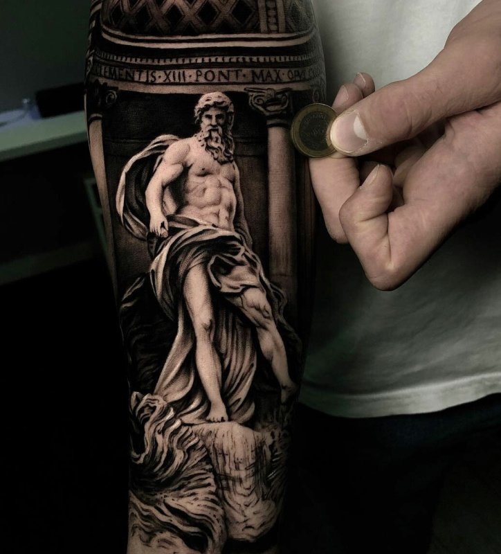 Greek-style tattoo on the forearm for men