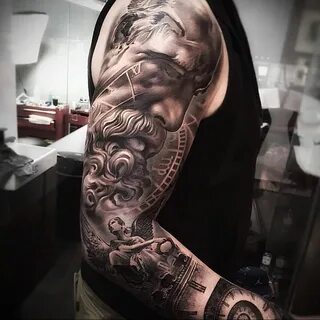 Large greek-style tattoo on the arm for men